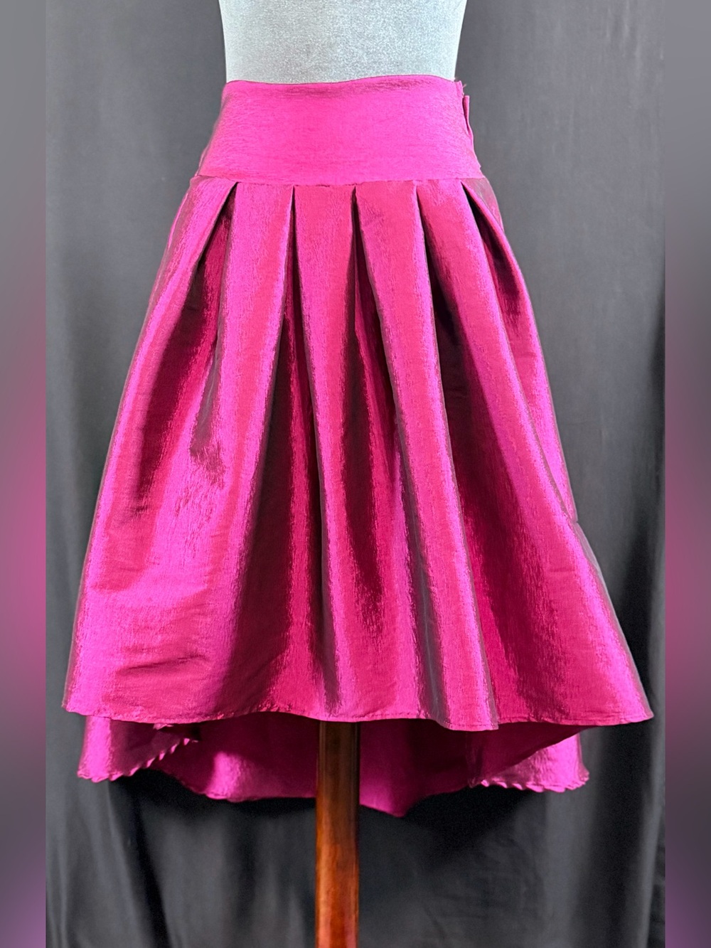 Silhouette NYC Kimera Shimmery Magenta High-Low Box Pleated Skirt Tea Length